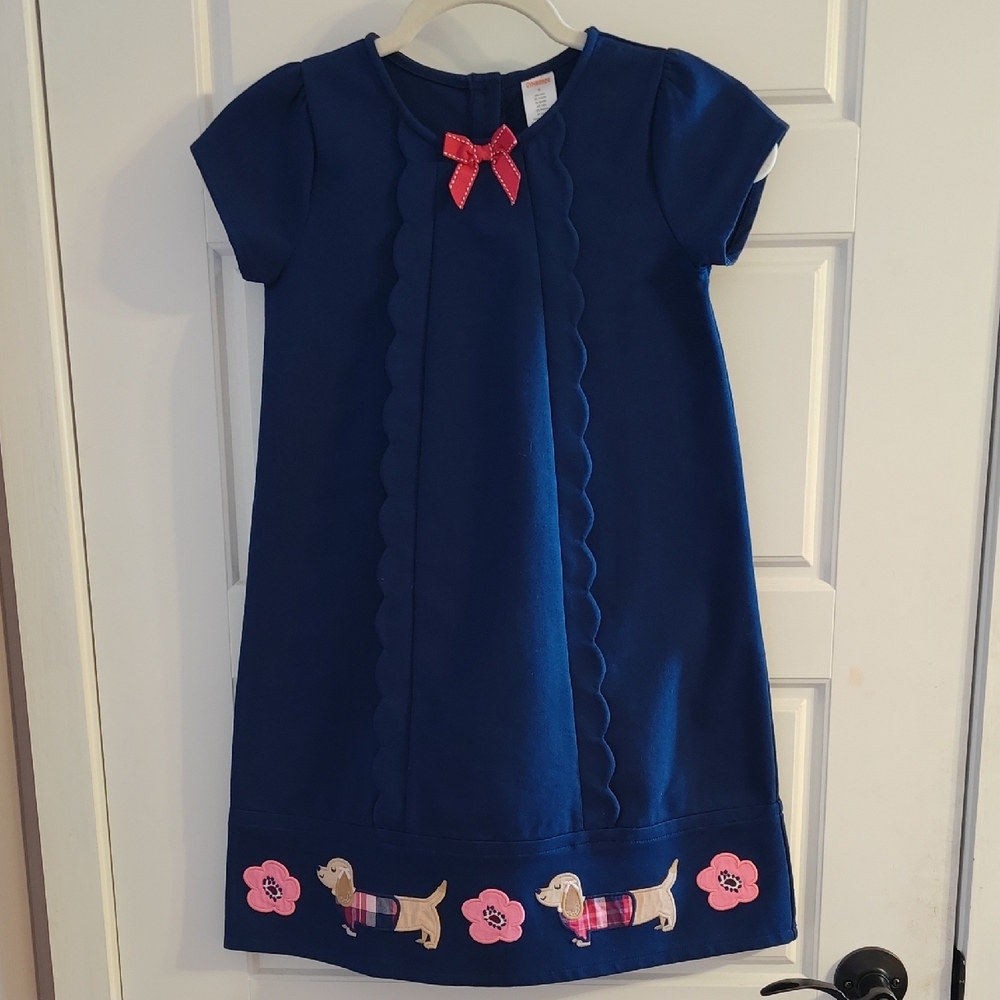 Gymboree Blue A-Line Casual Dress with Red Bow Size 8